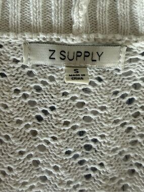 Z Supply White Open-Weave Crewneck Sweater